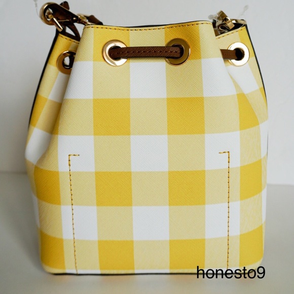 Michael Kors Small Bucket Bag Yellow White Gingham - Picture 4 of 8